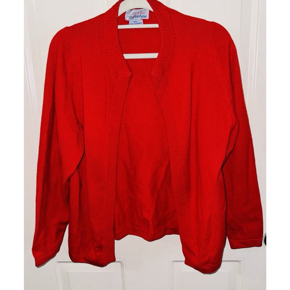 Vintage Ballantyne Red Cashmere Open Cardigan Sweater Made in Scotland Medium